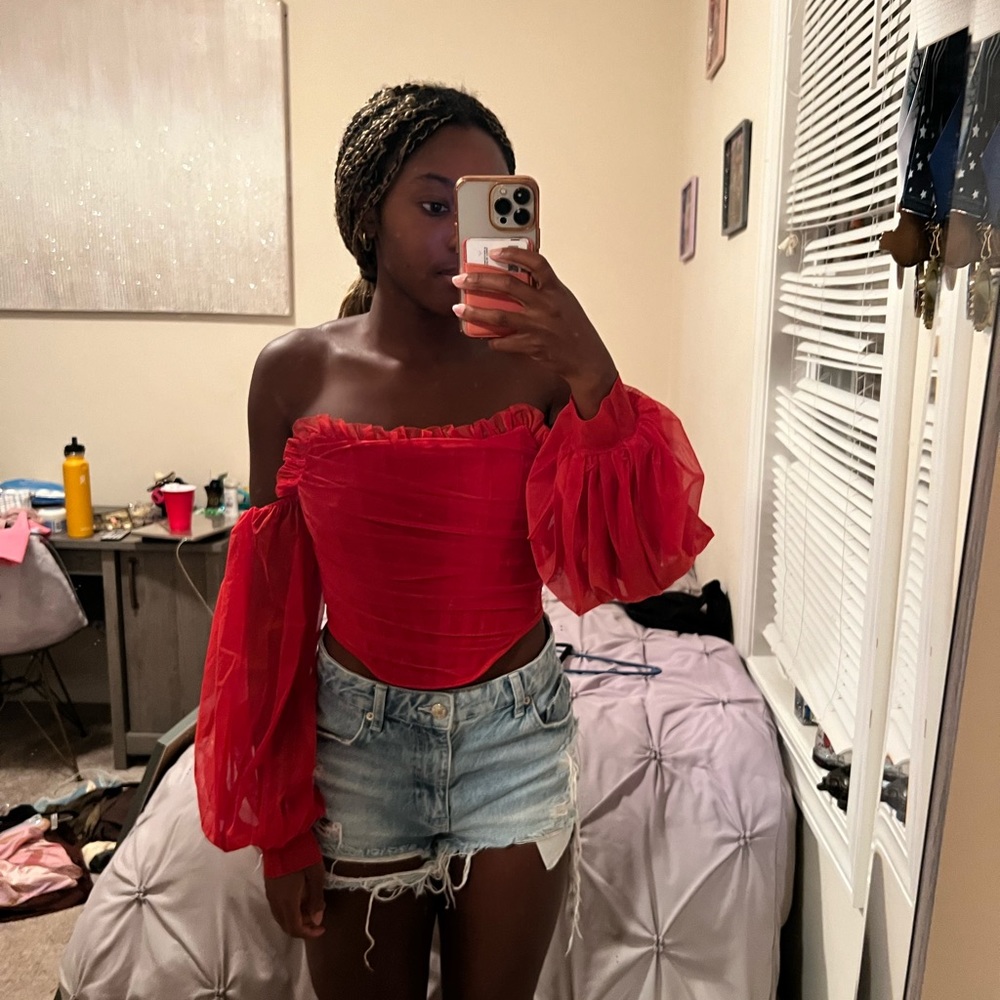 Red corset off shoulder top